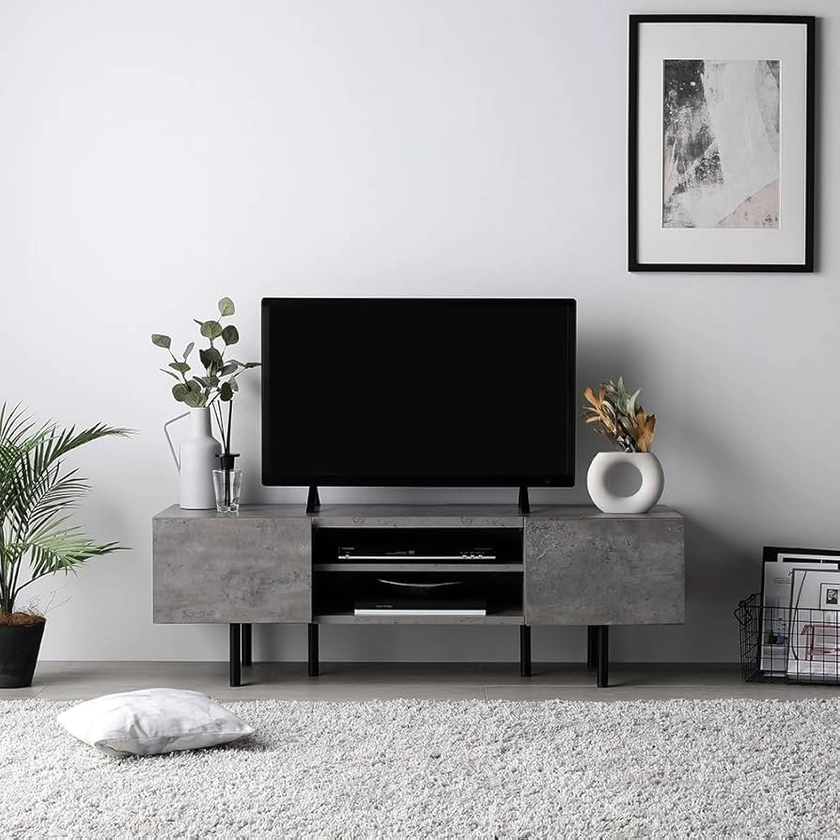 Amazon.co.jp: RASIK TV Stand, Fits Size 50 TV, Lowboard, Wide, With Legs Included, Storage, Living Room, TV Stand, Wooden, 47.2 inches (120 cm) Wide, Stone Gray : Electronics