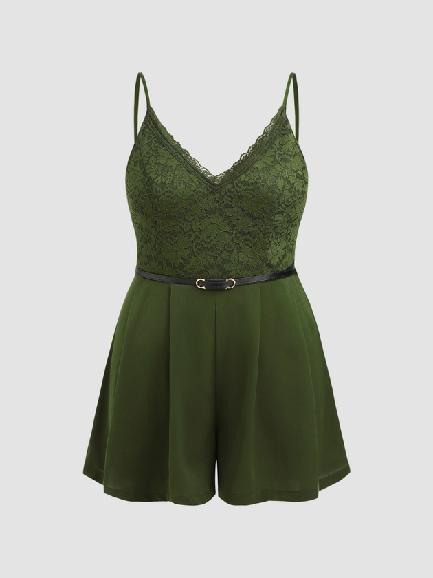 Floral Lace Belted Cami Playsuit Curve & Plus