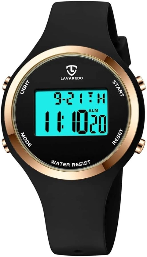 Aswan Watch Montre Digitale Femme avec Chronomètre, Eclairage, Alarme, Calendrier-Montres Sport avec Bracelet en Silicone