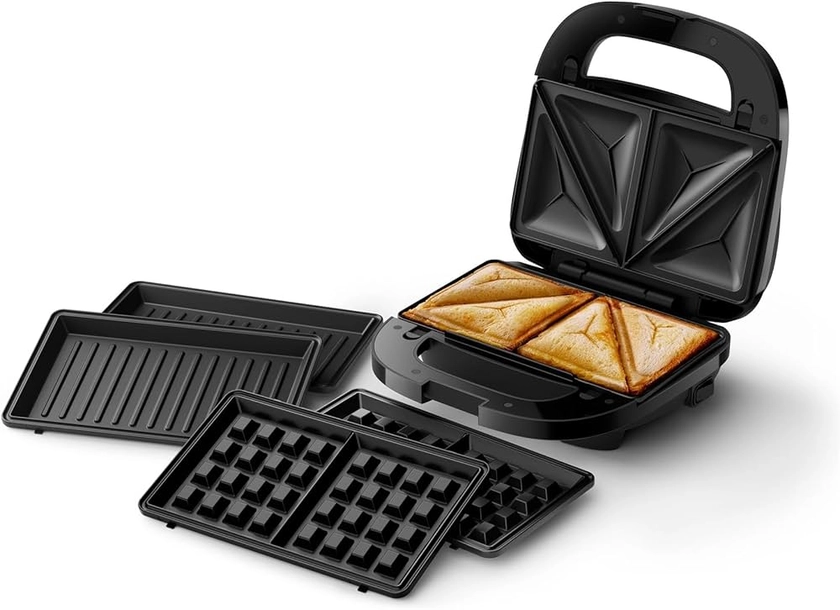 Philips Appareil à Sandwich Série 5000, 750 W, Plaques à Panini, à Gaufre et à Sandwich, Noir/Argent (HD2350/80)