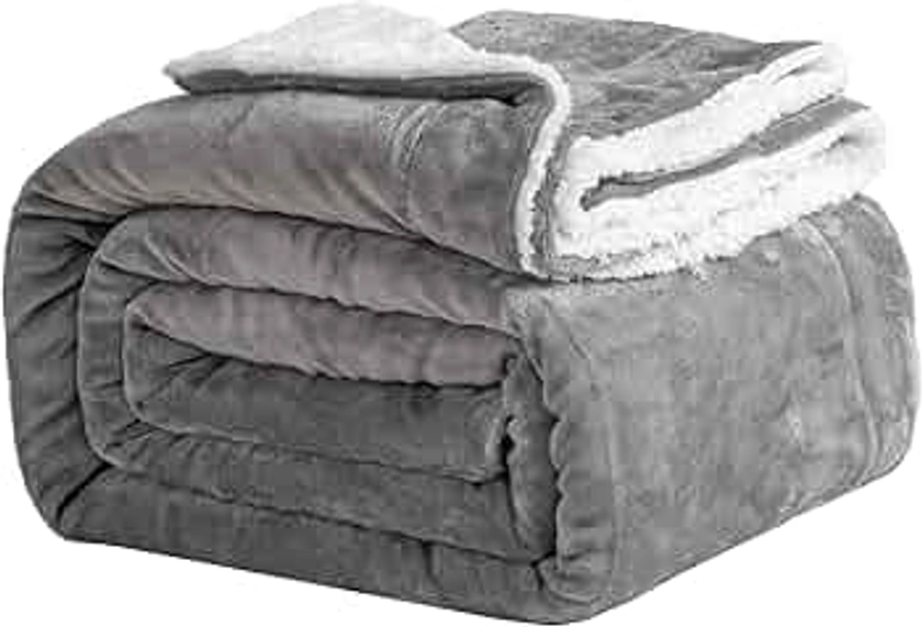 Good Nite Couverture Polaire Grise - Couverture en Sherpa - pour canapé - Chaude - pour l'hiver (Gris, 130x150cm)