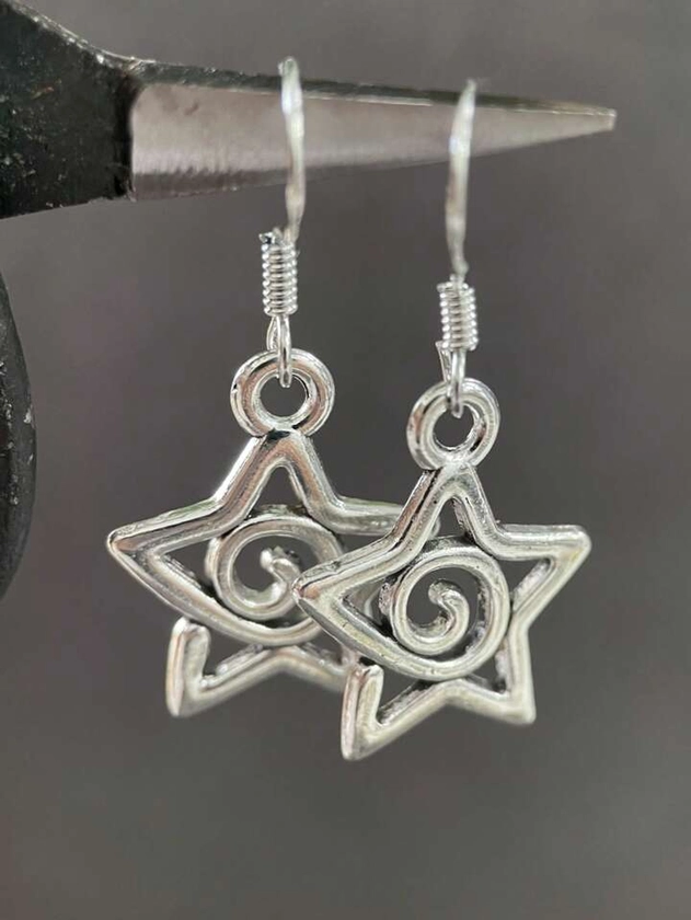 Boucles D'oreilles Pendantes En Argent En Spirale En Forme D'étoile Gothique Mignonnes Et Uniques, Bijoux Faits Main Pour Femmes Et Filles