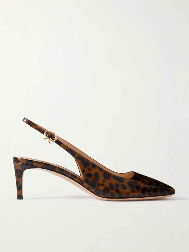 GIANVITO ROSSI Nuit 55 leopard-print glossed-leather slingback pumps | NET-A-PORTER