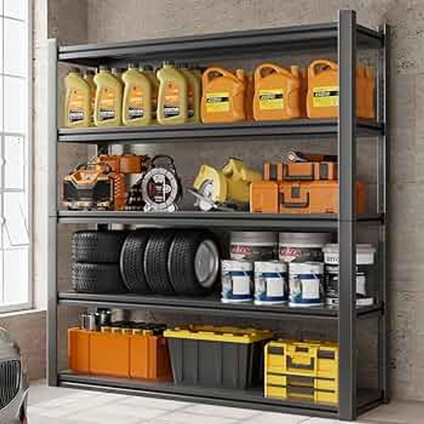 72" H Garage Shelving 2000LBS Heavy Duty Storage Shelves Adjustable 5 Tier Metal Shelves for Storage Garage Industrial Shelving Utility Racks,16" D x35.5 Wx72 H,Black