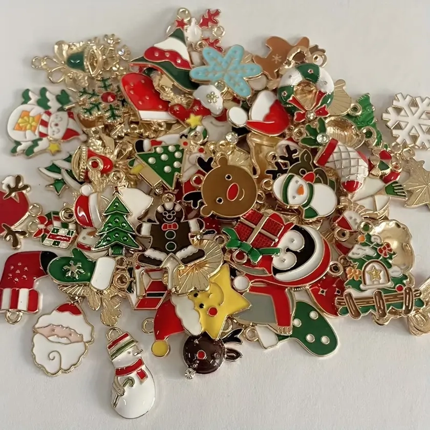 50-200pcs Mix Random Christmas Drop Oil Alloy Pendant Colorful Enamel Christmas Charms For DIY Necklace Jewelry Accessories Christmas Supplies