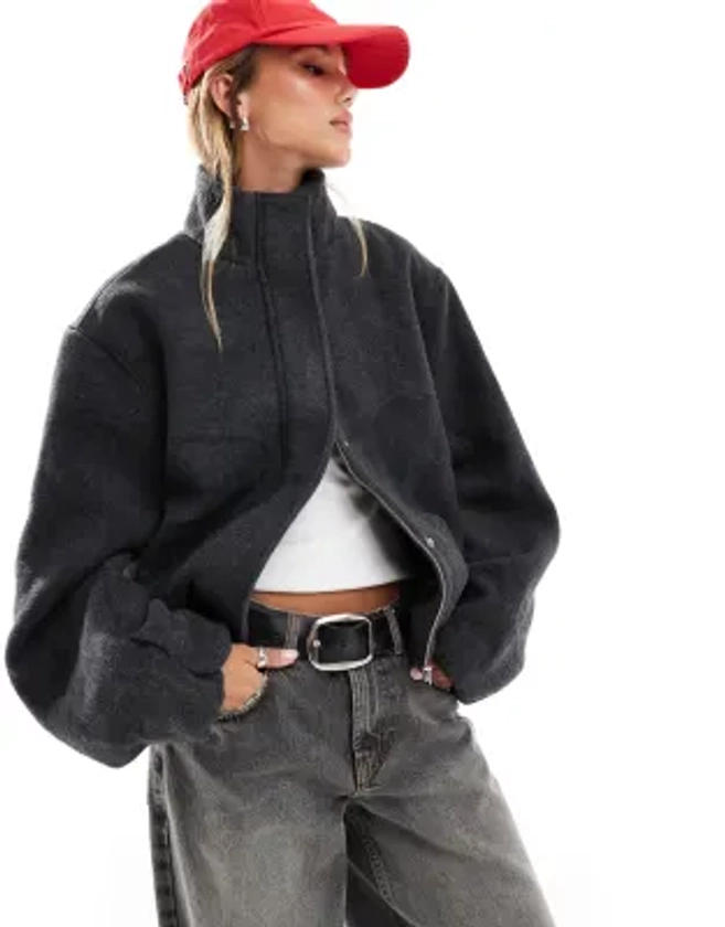 ASOS DESIGN - Bomber élégant effet brossé à col cheminée - Anthracite foncé | ASOS