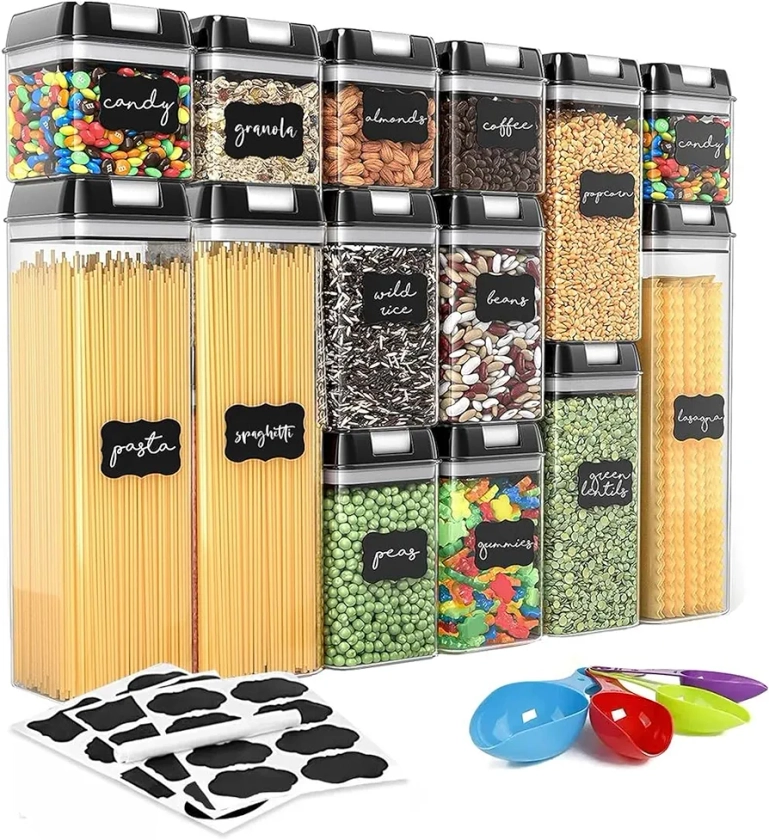 Raganet, Juego de 14 Recipientes Hérmeticos de Plástico Premium Libres de BPA, Almacenamiento de Alimentos, 4 Tamaños, Tapas Faciles de Abrir, Topers de Especias, Cereales y mas (Tapa Negra) : Amazon.com.mx: Hogar y Cocina