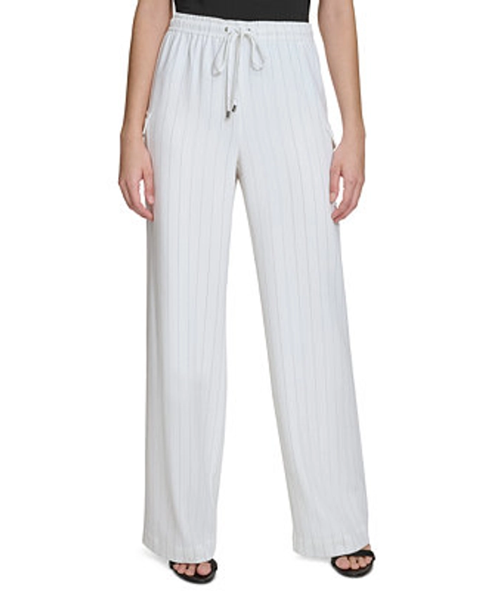 Calvin Klein Women's Striped Drawstring-Waist Cargo Pants - Macy's