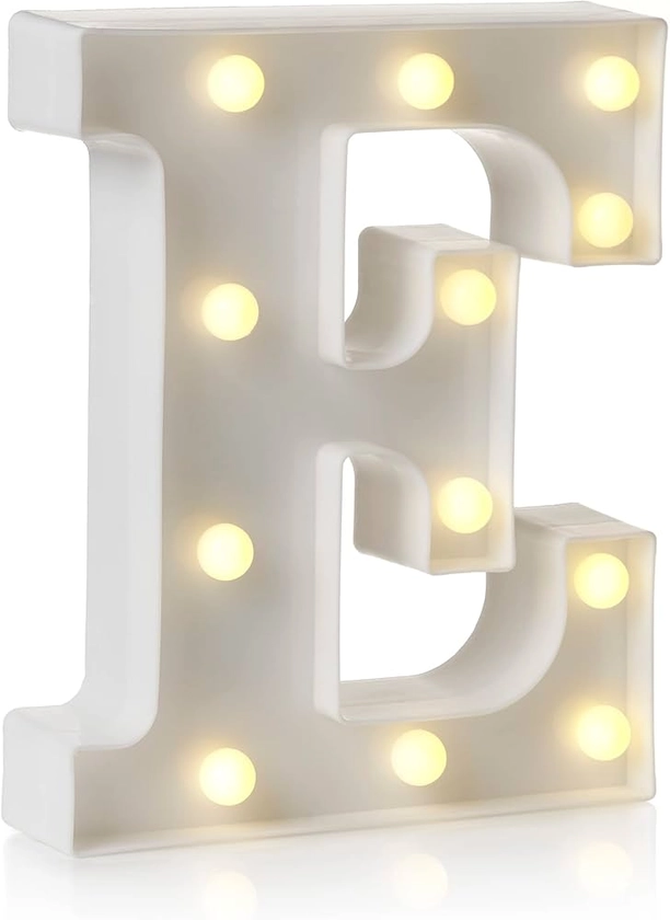 Auraglow LED Alphabet Letter & Number Light Sign Decorations, Lamp for Home Birthday Party Event, Night Lights, Battery Powered Letters And Numbers With Four Hour Timer (E)