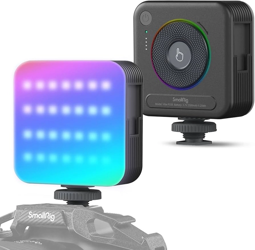 SMALLRIG P108 Luz de Vídeo RGB, Luces LED Portátiles para Cámaras, Iluminación Fotográfica a Todo Color de 360° con 3 Cold Shoe, 2700K-6500K, Panel de Luz de Vídeo Recargable de 2500mAh - 4055