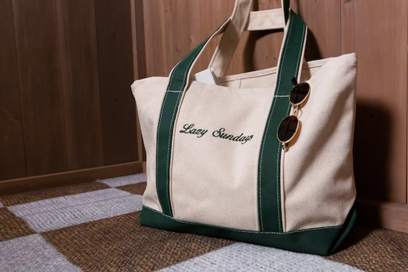 Custom Boat Tote Bag - Canvas Tote Bag - Custom Text Tote - Gift for Her - Bachelorette Gift - School Bag - Embroidery -Personalized Gift