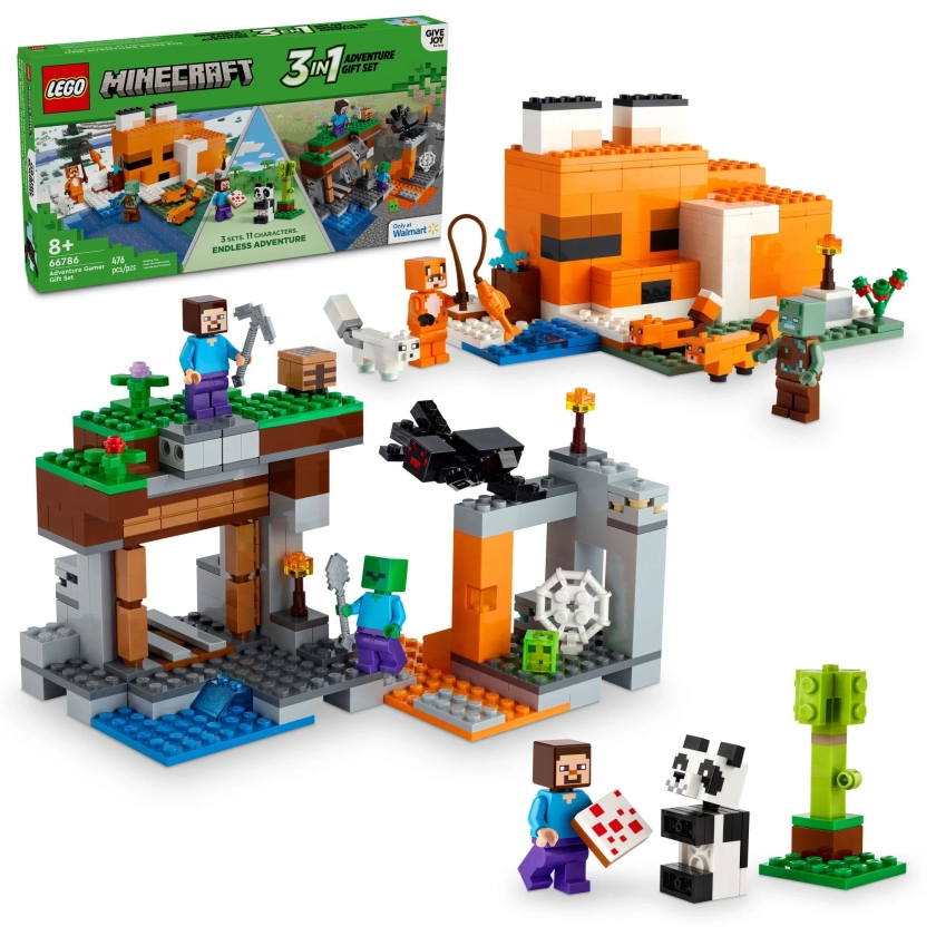 LEGO Minecraft Gift Set, 3 Imaginative Building Sets in 1 Box, Video Game Toy, Gift for Gamers, 66786