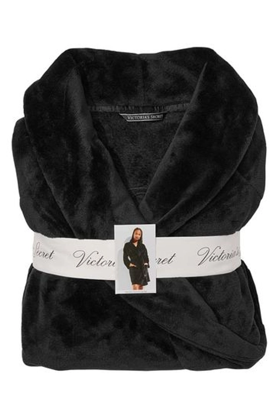 Victoria's Secret Black Embossed Logo Cosy Short Dressing Gown