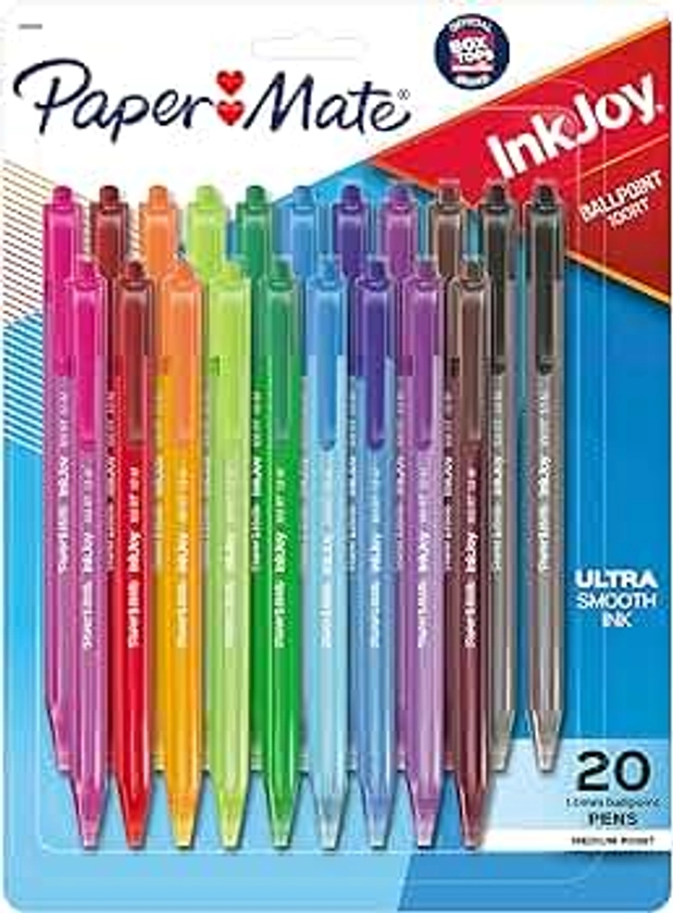 Paper Mate InkJoy 100RT Retractable Ballpoint Pens, Medium Point (1.0mm), Assorted, 20 Count
