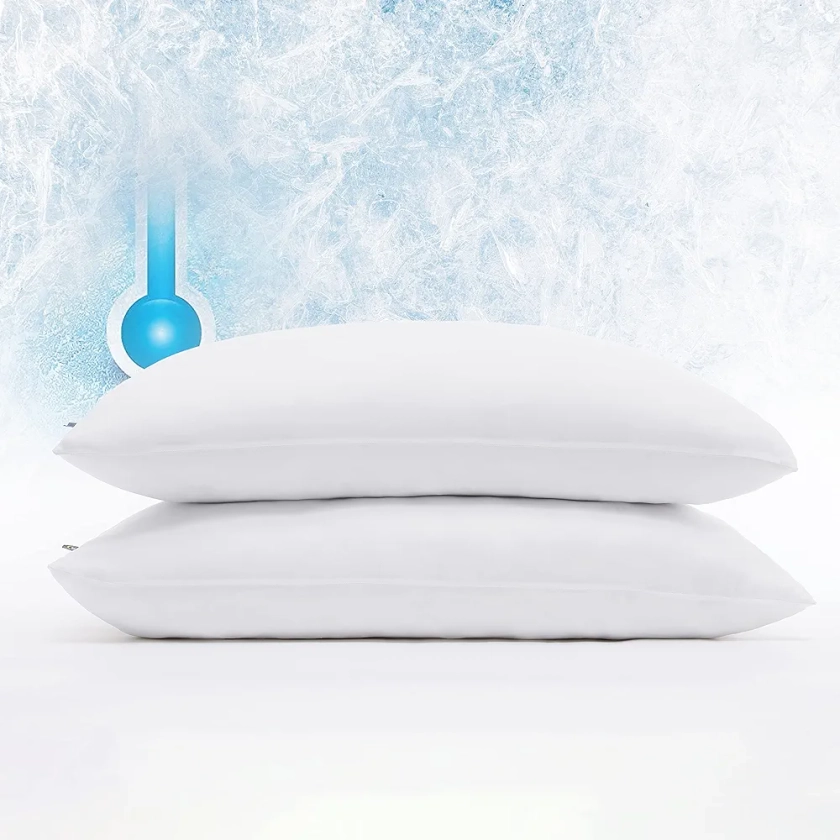 Serta Power Chill Cooling Pillow Protectors, Stain Resistant and Zippered Pillow Protector, Protects Pillow from Dust and Dirt (2 Pack), King, White