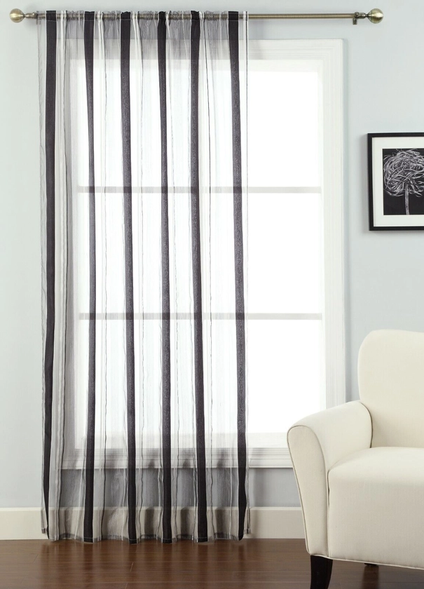 CLEARANCE Trax Single Voile Patterned Curtain Panel Slot Top - Free Postage