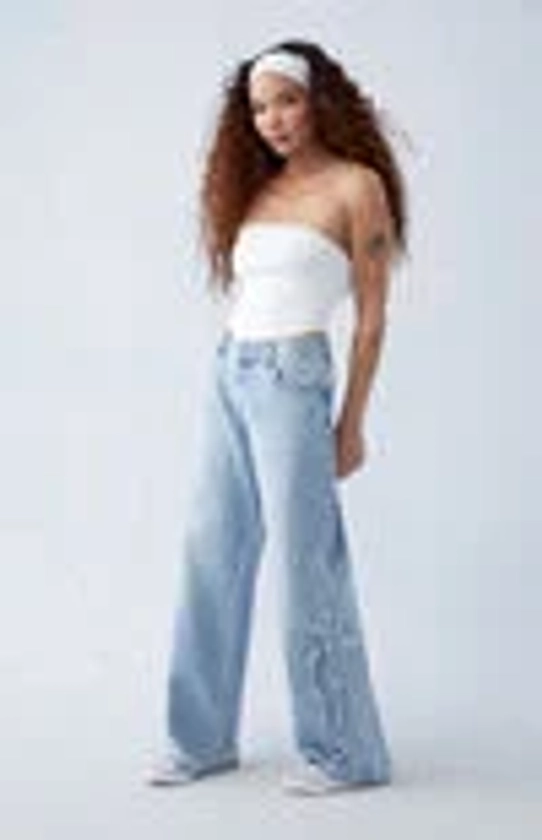 PacSun Casey Light Indigo Bow Low Rise Baggy Jeans | PacSun