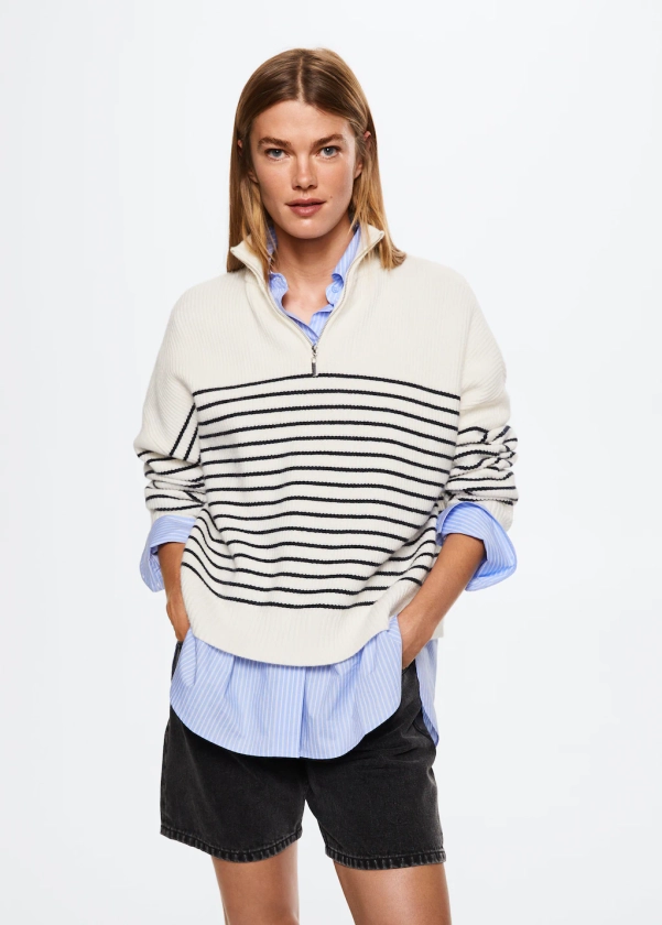 Pullover righe zip - Donna | MANGO OUTLET Italia