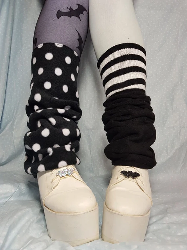 Pastel GOTH loose sock style mismatched polka dot LEG WARMERS