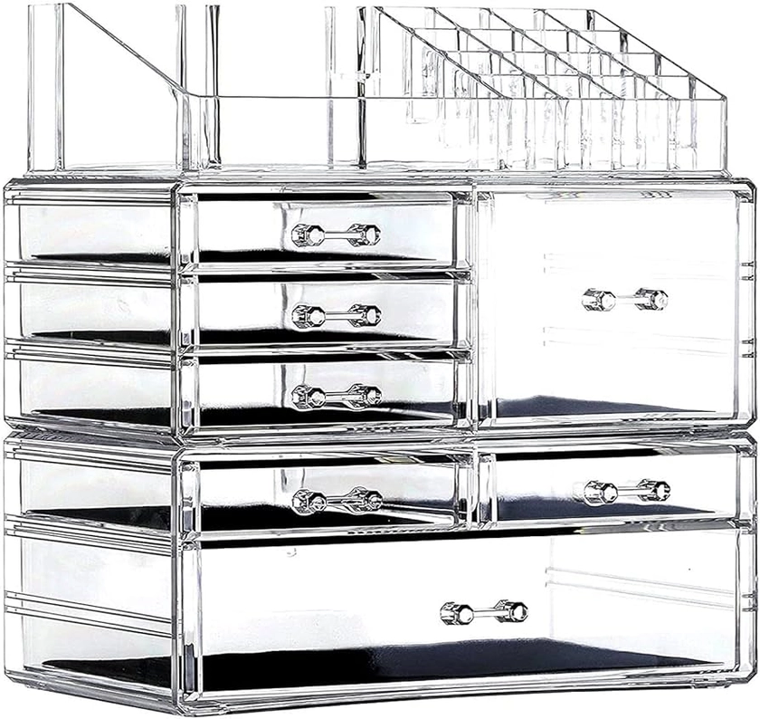 Cq acrylic Clear Makeup Storage Organizer Drawers Skin Care X Large Cosmetic Display Cases Stackable Storage Box With 7 Drawers For Dresser,Pack of 1