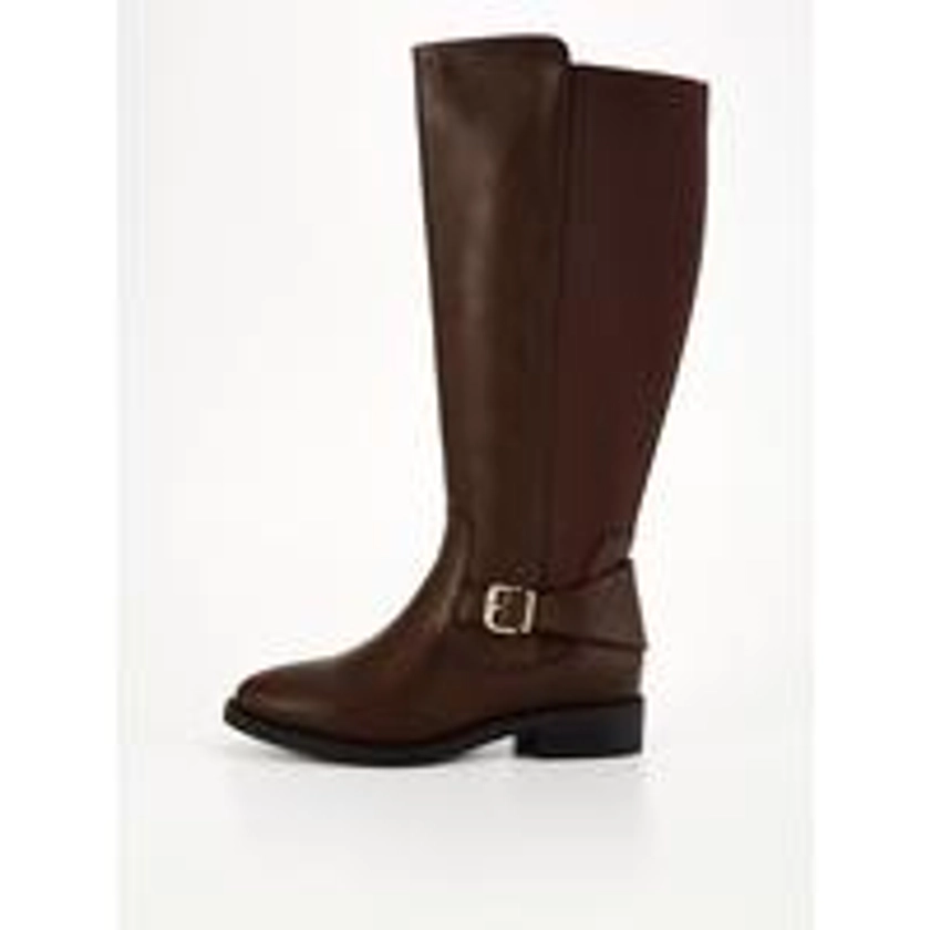 Extra Wide Fit Knee High Boot with Elastic Panel - Brown