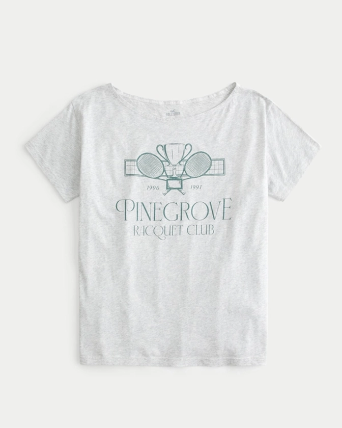 Women's Oversized Off-the-Shoulder Pinegrove Racquet Club Graphic Tee | Women's Tops | HollisterCo.com