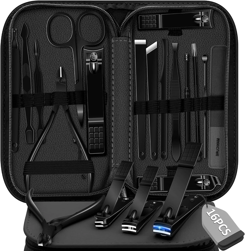 Manicure Set Pedicure Kit, 16 Pcs Stainless Steel Nail Clippers Set, Professional Nail Care Tools Grooming Kit with Portable Travel Leather Case for Men Women Black : Amazon.co.uk: Beauty