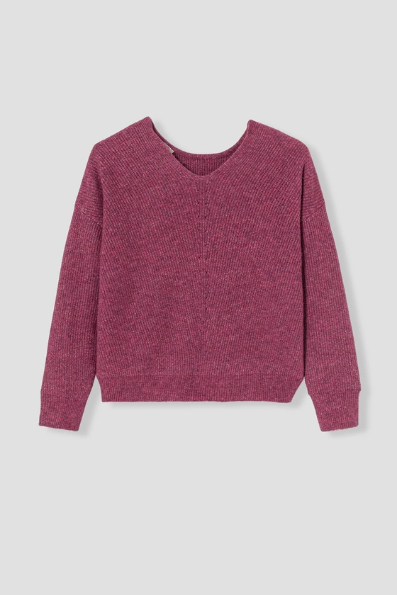 Pull côtelé col V Femme