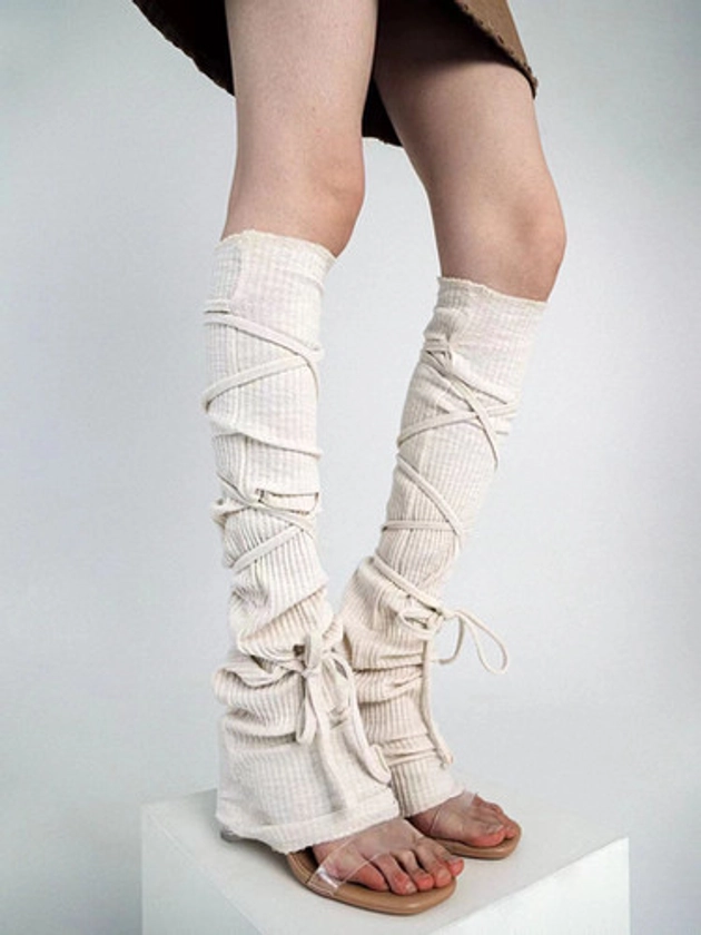 Knitted bootcut lace-up leg Warmers | Byunli