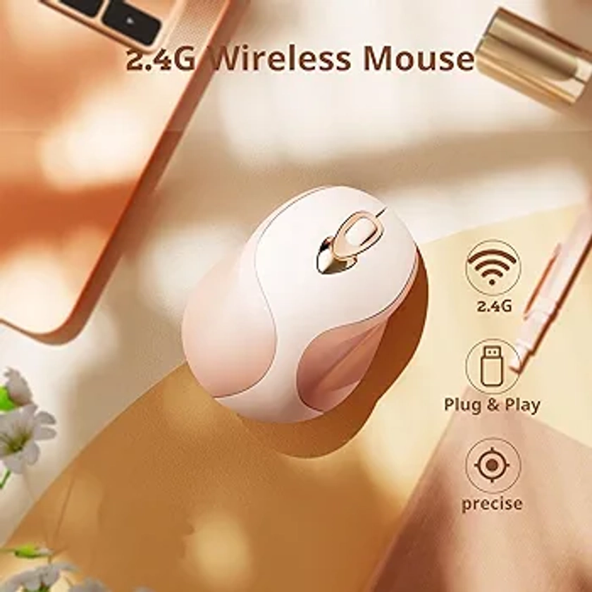 Wireless Mouse, 2.4G Rechargeable Ergonomic mouse with Silent Click,3 Level DPI portable mouse for Laptop, Computer(Pink)
