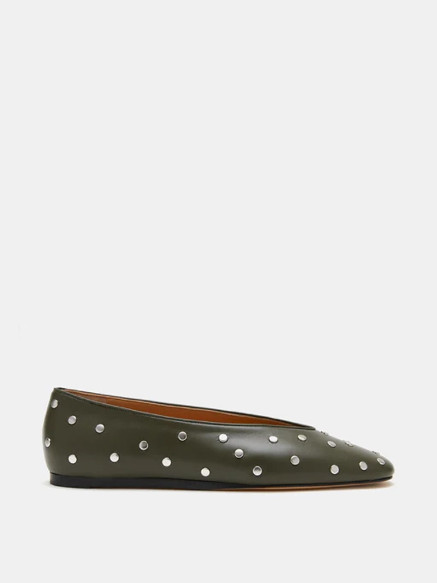 Studded Regency Slipper / Green Leather