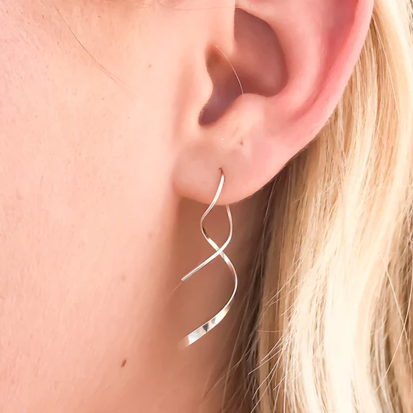 Silver Threader Earrings, Sterling Silver Spiral Earrings, Threader Spiral Earrings, Sterling Silver Earrings