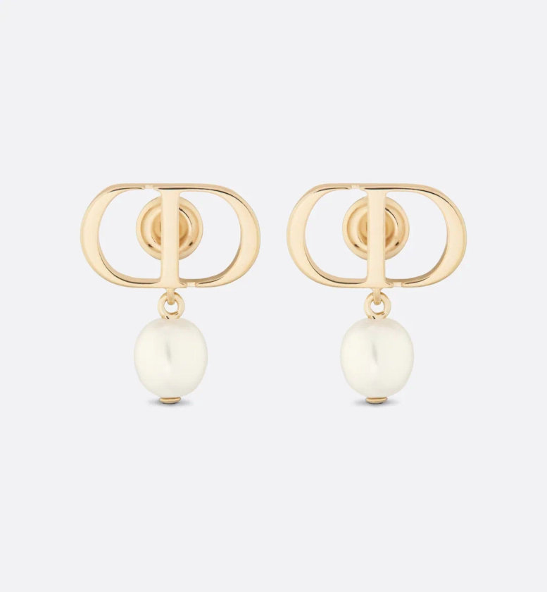 Petit CD Earrings Gold-Finish Metal and White Resin Pearls | DIOR