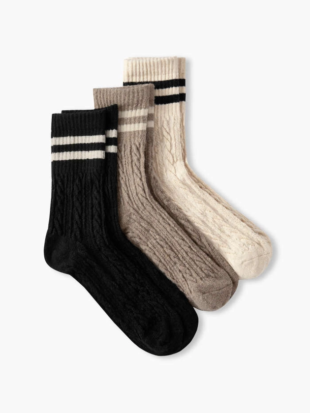 3 PAIRS STRIPED WOOL-BLEND CREW SOCKS