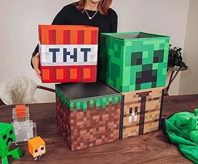 Minecraft 10-Inch Storage Bin Organizer Set | Creeper, TNT, Grass, Craft Table