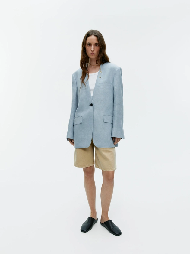 Collarless Linen Blazer