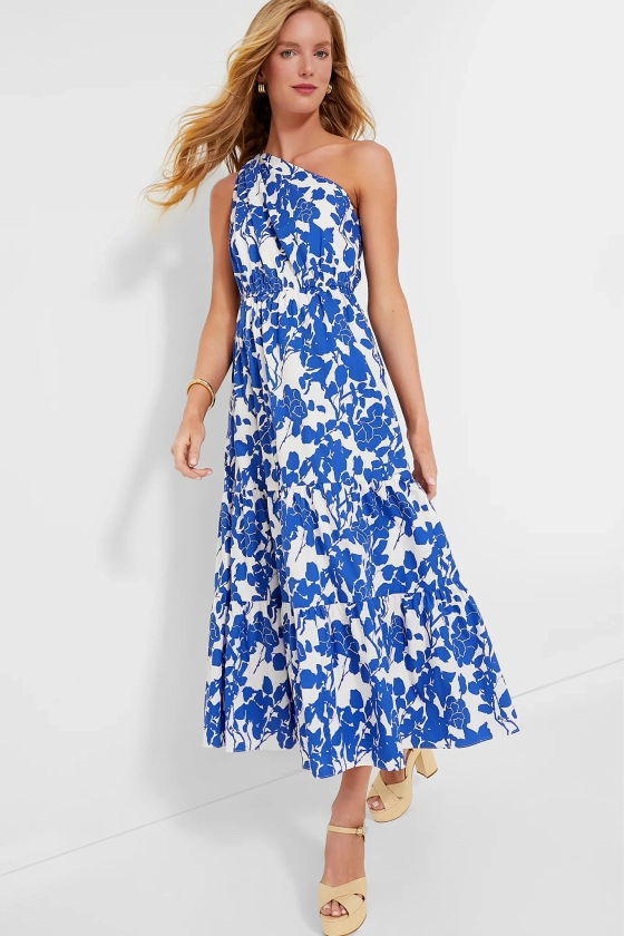 Blue Floral One Shoulder Sybil Maxi Dress | Hyacinth House