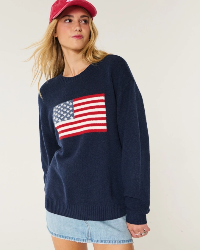 Women's Hollister Comfy Cloud Oversized American Flag Graphic Sweater | Women's | HollisterCo.com