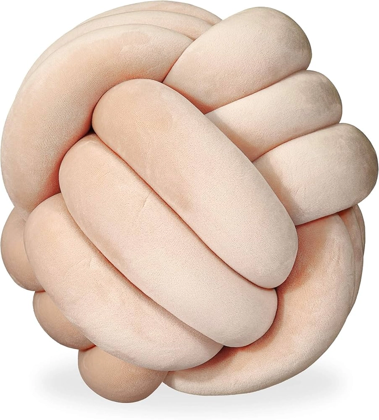 Relaxdays Coussin noué pour canapé, lit, décoratif, scandinave, nœud, Ø 25 cm, Nude, 1 pièce (1 pièce)