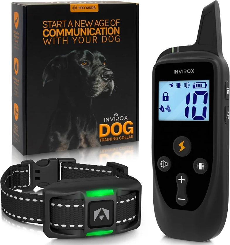 INVIROX Dog Training Collar [2024 Edition] 123 Levels Dog Training Collar with Remote 1100yd Range E Collar for Dogs Training 100% Waterproof Rechargeable E Collar with remote