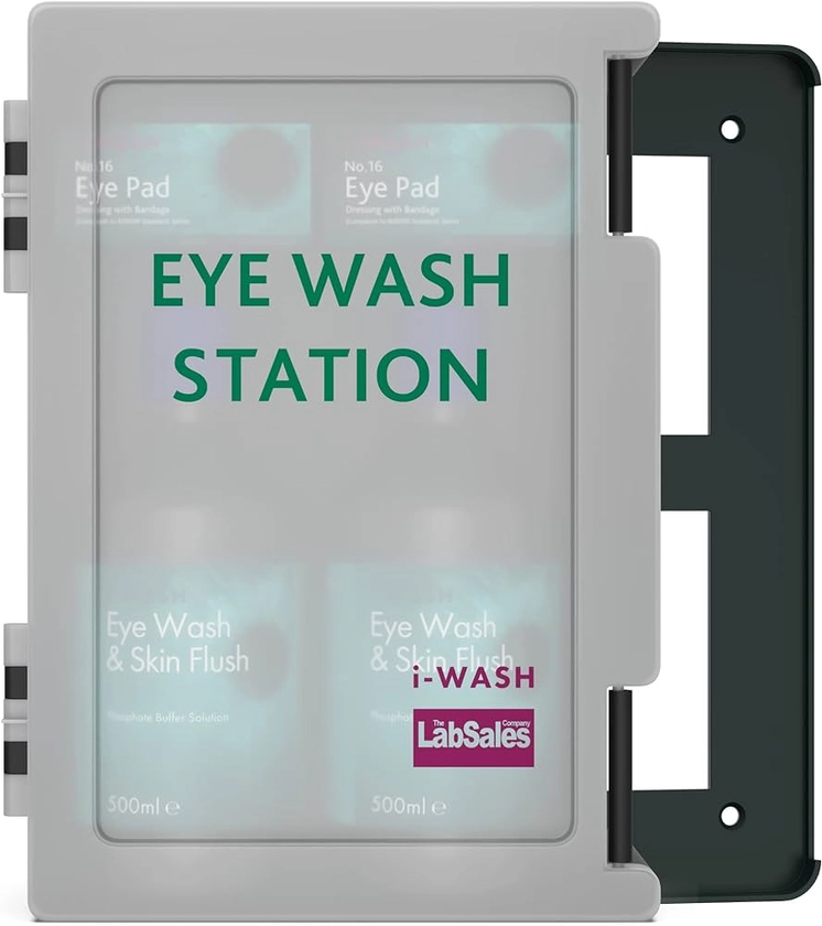 I-Wash Double Emergency Eye Wash First Aid Kit Station with Two Sterile 500ml Saline Bottles, and Eye Pads in Strong Wall Mounted Box for Workplace and Businesses : Amazon.co.uk: Health & Personal Care