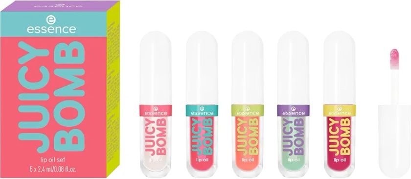 essence JUICY BOMB Lot de 5 flacons d'huile à lèvres 01, multicolore, sans acétone, végétalien, sans microparticules plastiques, sans gluten, lot de 5