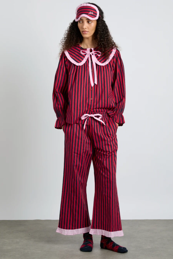 maria pj set- red/navy stripe