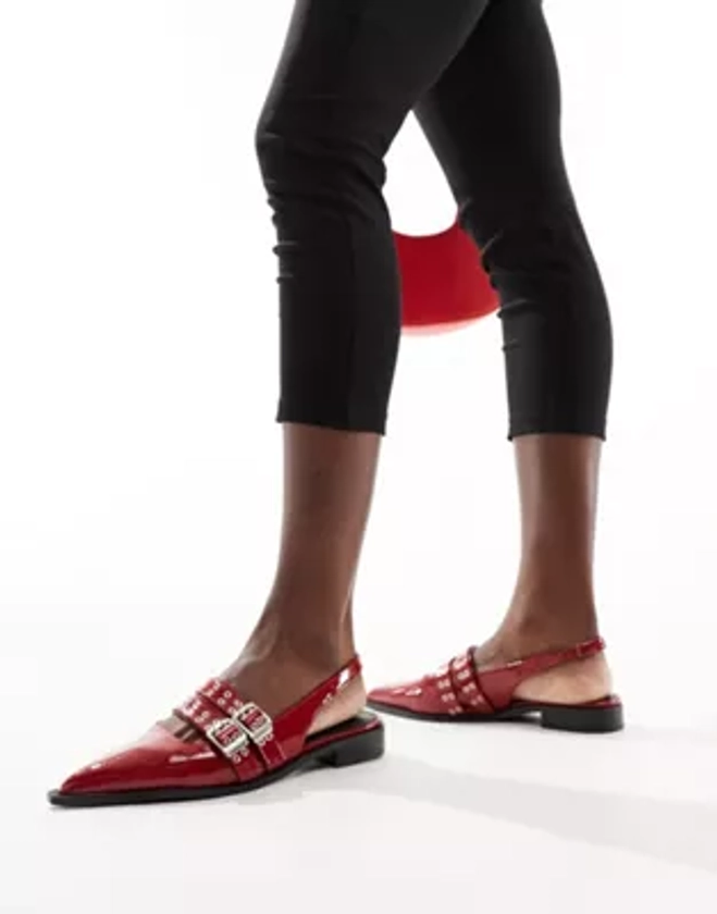 RAID - Ichika - Chaussures plates à boucles et bride arrière - Rouge verni