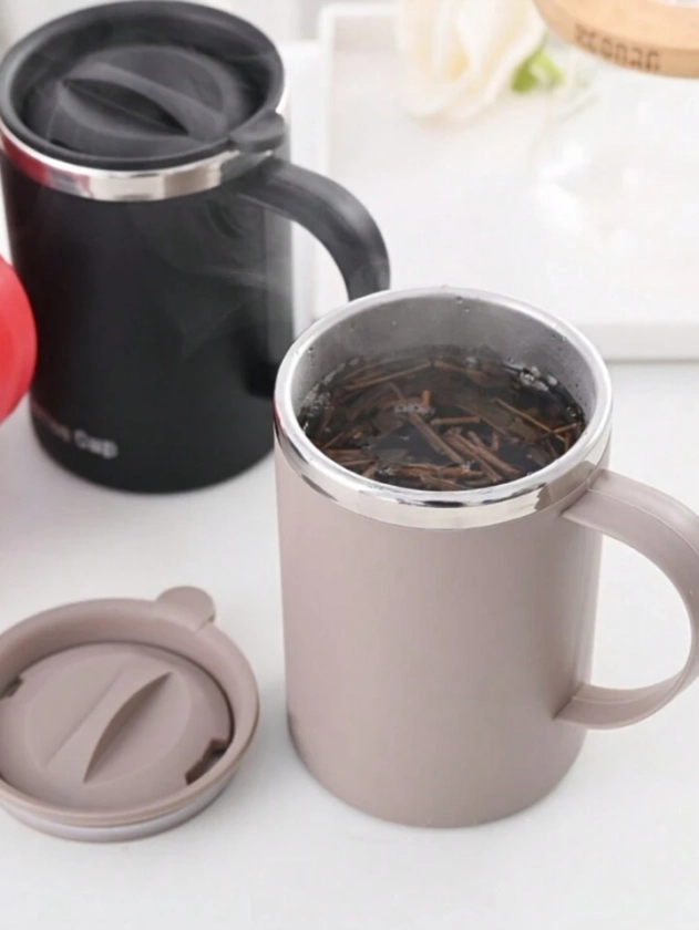 1pc Stainless Steel Mug Portable Coffee Cup With Lid, Seal, Office Mug, Tea Cup, Milk Cup, Travel Cup