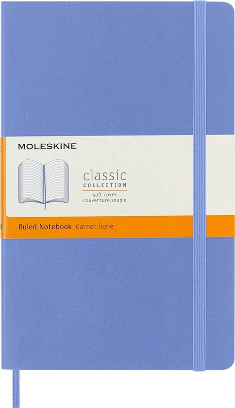Moleskine - Classic Notebook, Ruled Notebook, Soft Cover and Elastic Closure, Size Large 13 x 21 cm, Colour Hydrangea Blue, 240 Pages