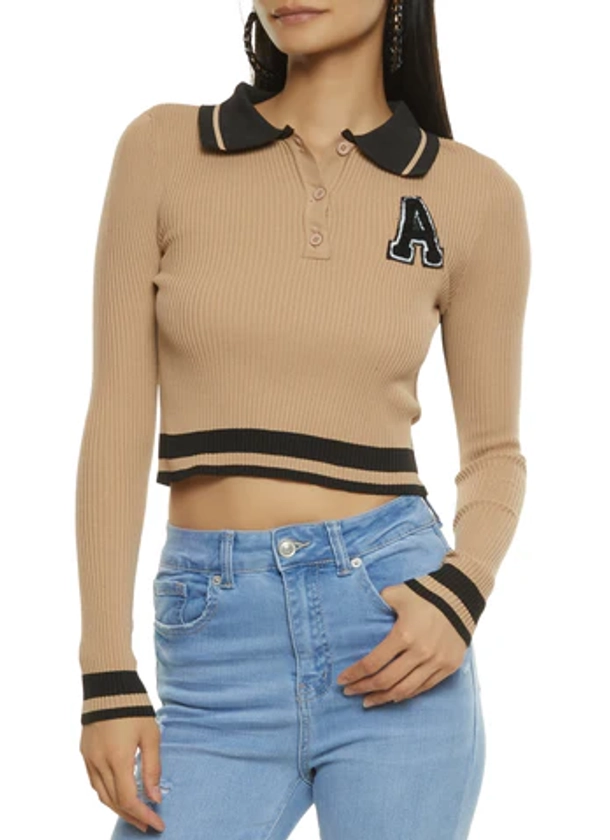 Chenille Graphic Patch Cropped Polo