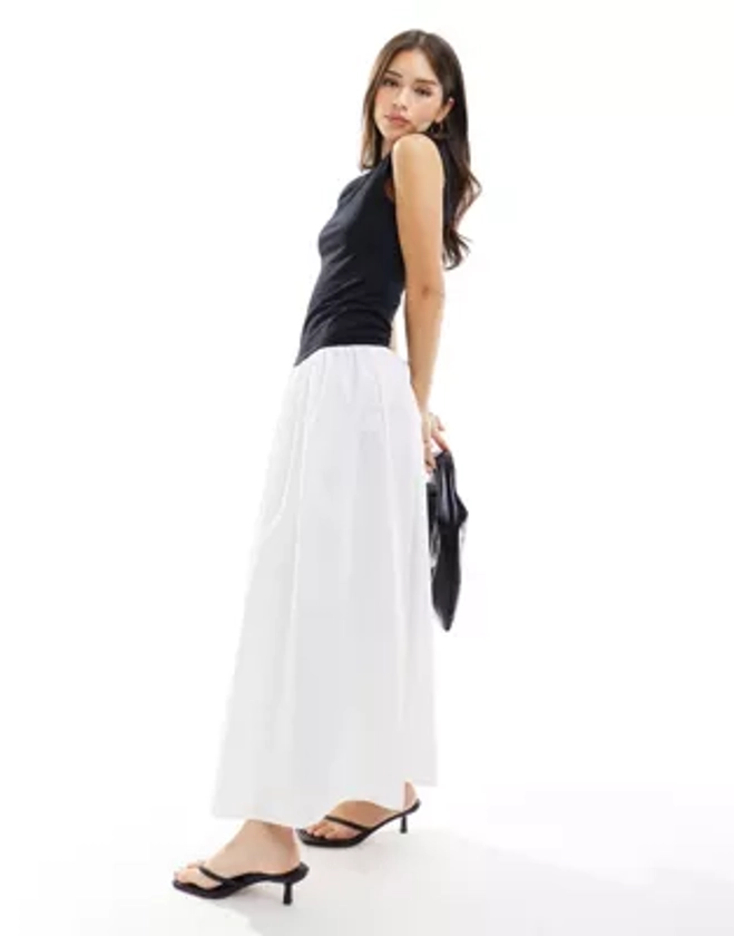 ASOS DESIGN contrast maxi dress with poplin skirt in black and ivory