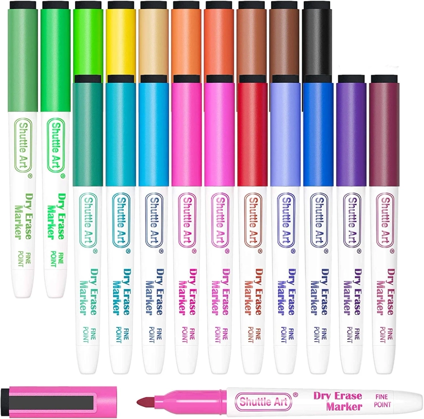 Dry Erase Markers, Shuttle Art 20 Colors Magnetic Whiteboard Markers with Erase, Fine Tip Dry Erase Markers Perfect for Writing on Dry-Erase Whiteboard Mirror Glass for School Supplies