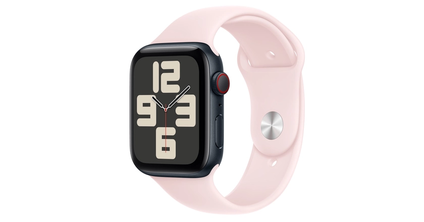 Buy Apple Watch SE GPS + Cellular, 44mm Midnight Aluminum Case with Light Pink Sport Band - S/M